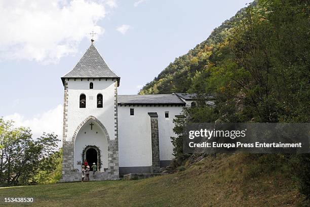 General view of the church where Juan Pablo Shuk and Ana De La Lastra get married on September 22, 2012 in Biescas, Spain.