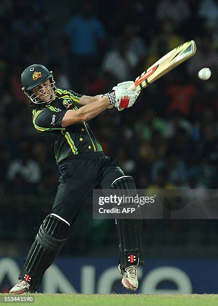 Australian cricket captain George Bailey plays a shot during the ICC Twenty20 Cricket World Cup's semi-final match between West Indies and Australia...