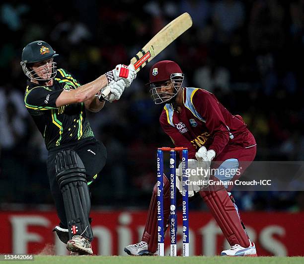 George Bailey of Australia bats during the ICC World T20 Semi Final between Australia and West Indies at R. Premadasa Stadium on October 5, 2012 in...