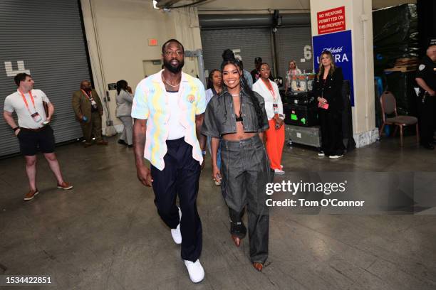 Dwyane Wade and Gabrielle Union arrives to the arena before the 2023 WNBA All Star Game on July 15, 2023 at Michelob ULTRA Arena in Las Vegas,...