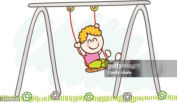 boy playing with swing cartoon illustration - young at heart stock illustrations