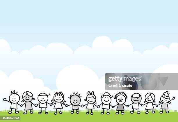 kinder und charakter cartoon illustration - geschwister stock-grafiken, -clipart, -cartoons und -symbole