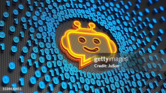 Chatbot icon on the digital binary code background. 3d Illustration Chatbot icon on the digital binary code background. 3d Illustration