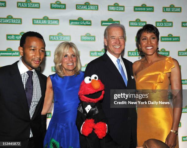 John Legend with Vice Pres. Joe Biden and his wife Jill and Robin Roberts at the Sesame Workshop Annual Benefit Dinner held in Cipriani.