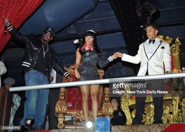 Sean Combs introduces his son, Justin Combs, and his date, Nicki Minaj, at Justin Dior Combs's sweet sixteen birthday celebration held at M2 Ultra...