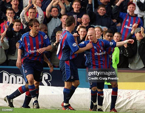 Andrew Johnson of Palace celebrates with his team-mates after scoring during the Nationwide Division One match between Crystal Palace and Brighton...