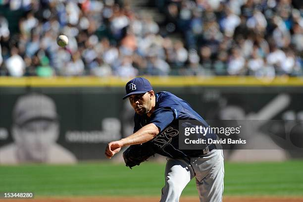 David Price of the Tampa Bay Rays pitches against the Chicago White Sox on September 30, 2012 at U.S. Cellular Field in Chicago, Illinois.