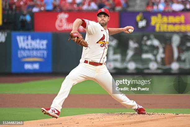 Steven Matz of the St. Louis Cardinals pitches against the Washington Nationals in the first inning in game two of a double header at Busch Stadium...