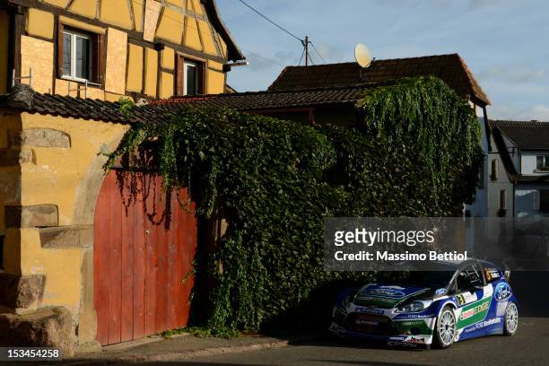 Jari Matti Latvala of Finland and Mikka Anttila of Finland compete in their Ford WRT Ford Fiesta RS WRC during Day One of the WRC Rally of France on...