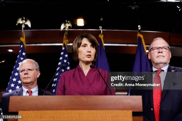 Rep. Cathy McMorris Rodgers , chair of the House Energy and Commerce Committee, speaks during a press conference alongside Rep. Brett Guthrie and...