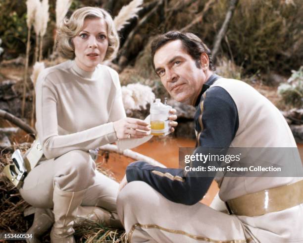 Martin Landau, as Commander John Koenig, and Barbara Bain as Doctor Helena Russell, in the British TV science fiction series 'Space: 1999', circa...