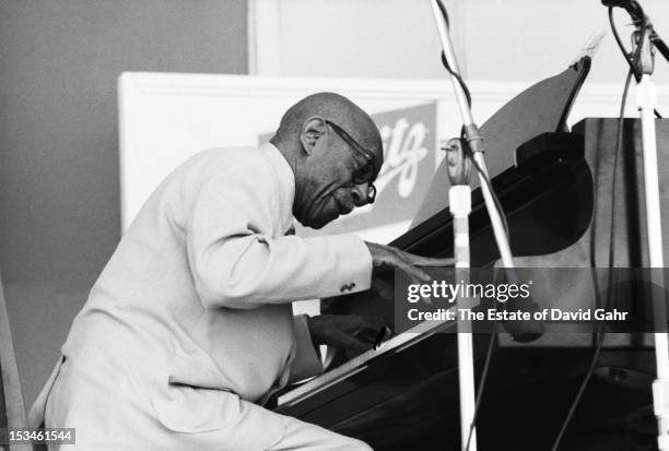 Ragtime pianist Eubie Blake performs at the Newport Jazz Festival in July, 1971 in Newport, Rhode Island.