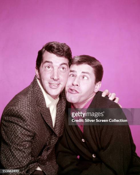 American actor and singer Dean Martin with his screen partner, comedian Jerry Lewis, circa 1955.