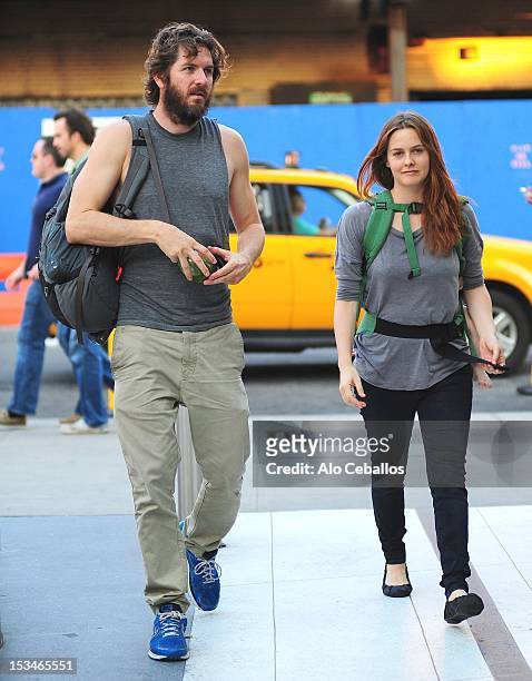 Christopher Jarecki and Alicia Silverstone are seen in the Meatpacking District on the streets of Manhattan on October 5, 2012 in New York City.
