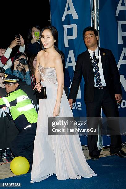 South Korean actress Han Ga-In arrives for APAN Star Road during the 17th Busan International Film Festival at the Haeundae beach on October 5, 2012...