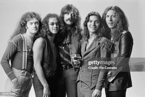 1st JUNE: English rock group Deep Purple posed at Columbia rehearsal studios in Los Angeles, USA in June 1975. Left to right: Bassist Glenn Hughes,...