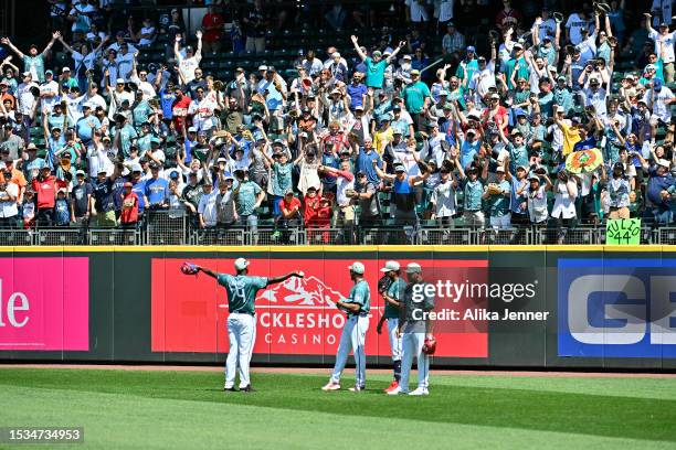 Felix Bautista of the Baltimore Orioles interacts with fans prior the 93rd MLB All-Star Game presented by Mastercard at T-Mobile Park on July 11,...