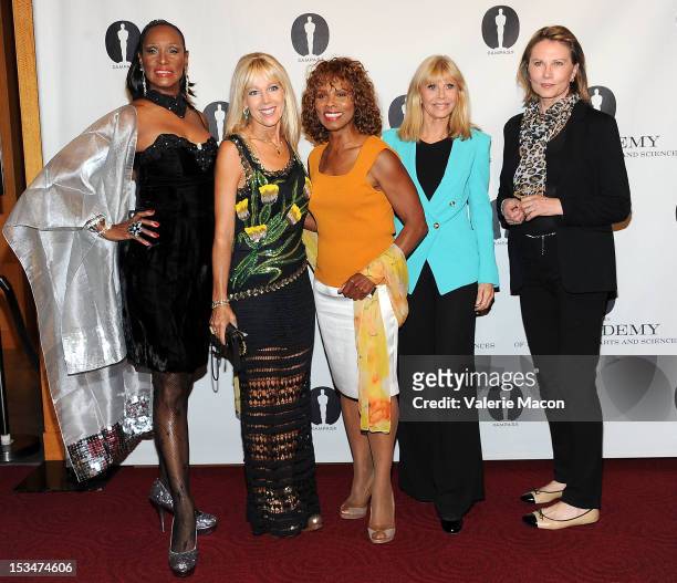 Actresses Trina Parks, Lynn-Holly Johnson, Gloria Hendry, Britt Ekland and Maud Adams attend The Academy Of Motion Picture Arts And Sciences'...