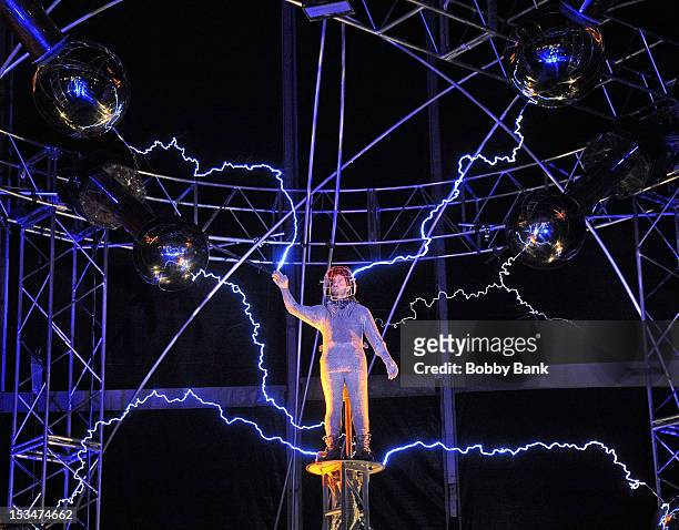 David Blaine seen during the "Electrified: One Million Volts Always On" at Pier 54 on October 5, 2012 in New York City.