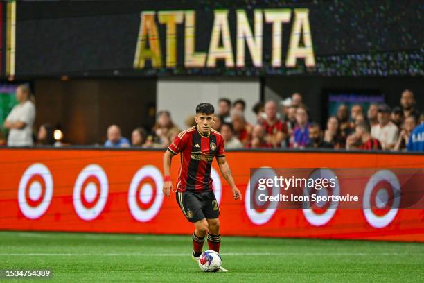 Atlanta midfielder Thiago Almada looks to pass the ball during the MLS match between Orlando City SC and Atlanta United FC on July 15th, 2023 at...