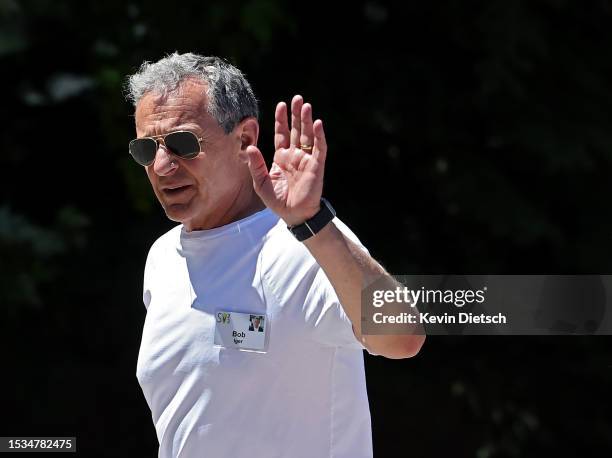 Of Disney Bob Iger arrives at the Sun Valley Lodge for the Allen & Company Sun Valley Conference on July 11, 2023 in Sun Valley, Idaho. Every July,...