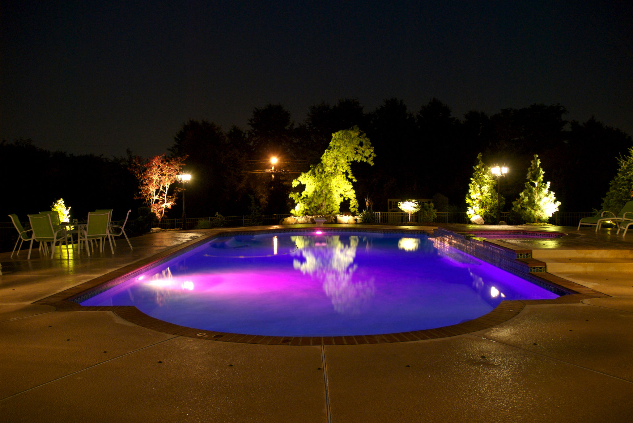 pool lighting at night