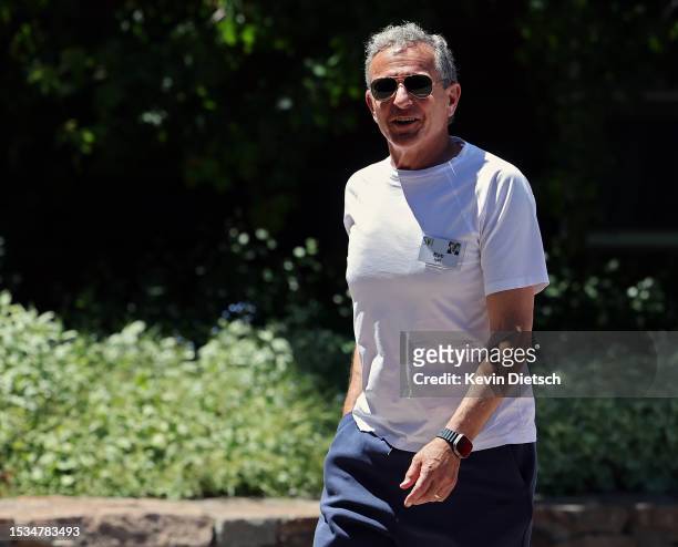Of Disney Bob Iger arrives at the Sun Valley Lodge for the Allen & Company Sun Valley Conference on July 11, 2023 in Sun Valley, Idaho. Every July,...