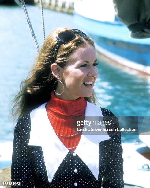 American actress and singer Shelley Fabares, wearing a red polo-neck sweater and a dark blue, polka-dot top, circa 1973. She plays Dr. Anne Jamison...