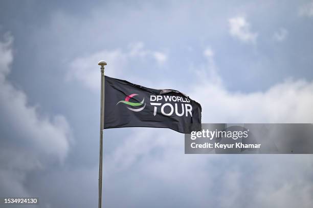 World Tour flag flies during the third round of the Genesis Scottish Open at The Renaissance Club on July 15, 2023 in North Berwick, Scotland.