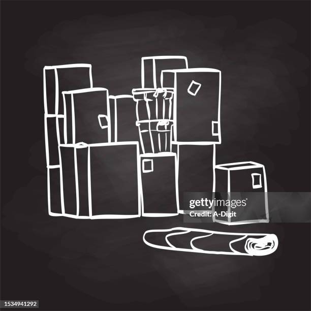 moving boxes blackboard - moving boxes stock illustrations