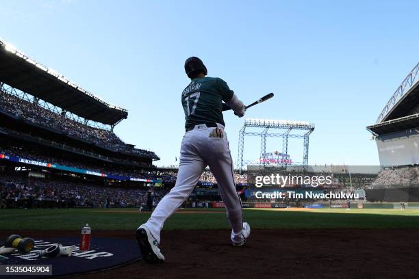 Shohei Ohtani of the Los Angeles Angels prepares to bat during the 93rd MLB All-Star Game presented by Mastercard at T-Mobile Park on July 11, 2023...