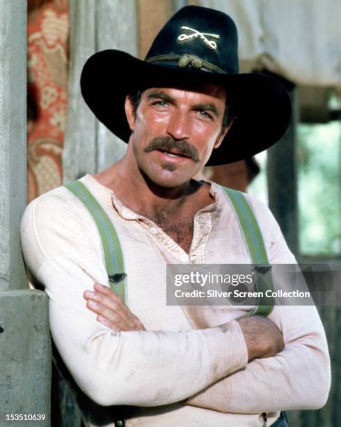 American actor Tom Selleck as Orrin Sackett in the TV movie 'The Sacketts', directed by Robert Totten, 1979.