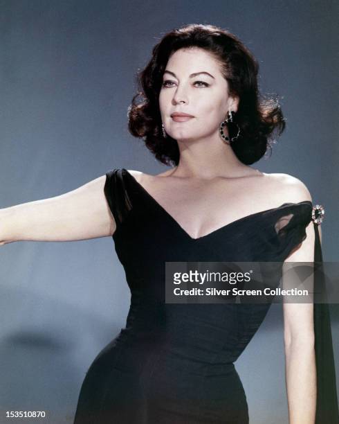 American actress Ava Gardner in a black, off-the-shoulder dress, circa 1955. (Photo by Silver Screen Collection/Getty Image