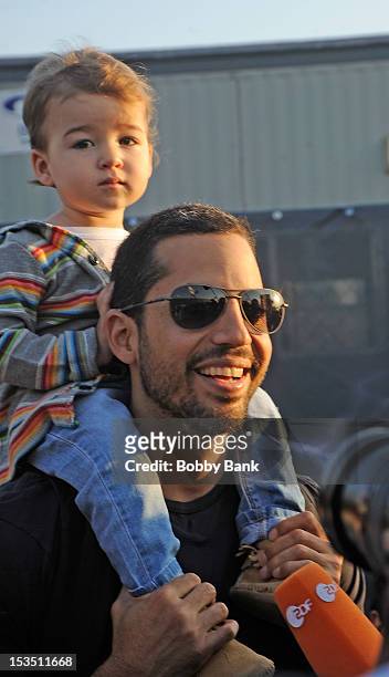 David Blaine and his daughter Dessa Blaine seen during the "Electrified: One Million Volts Always On" at Pier 54 on October 5, 2012 in New York City.