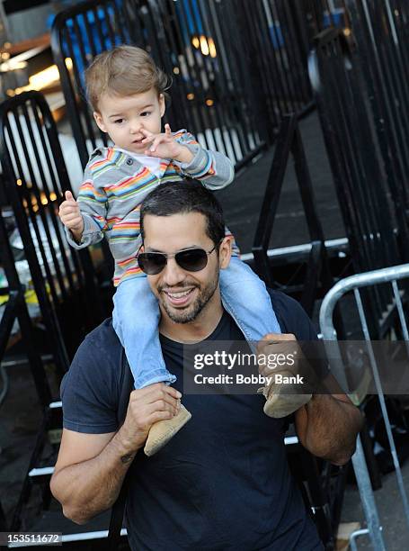 David Blaine and his daughter Dessa Blaine seen during the "Electrified: One Million Volts Always On" at Pier 54 on October 5, 2012 in New York City.