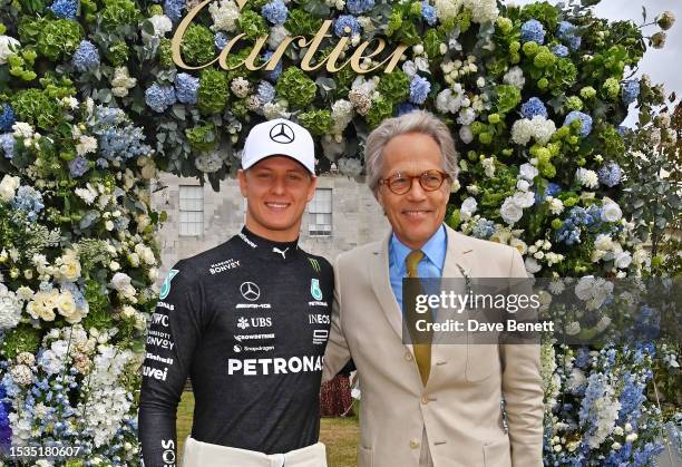 Mick Schumacher and Charles Gordon-Lennox, Duke of Richmond, attend Cartier Style Et Luxe at the Goodwood Festival of Speed on July 16, 2023 in...