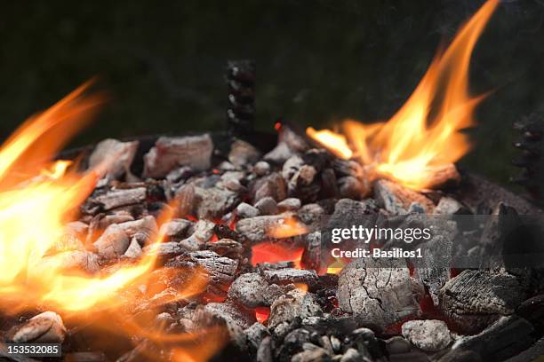 smoulder charcoal, flames - burning coal stock pictures, royalty-free photos & images