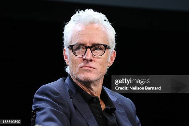 Moderator Rebecca Mead chats with actor John Slattery, Jennifer Ehle, Dan Stevens and Cherry Jones during the Period Acting - Living History Panel as...