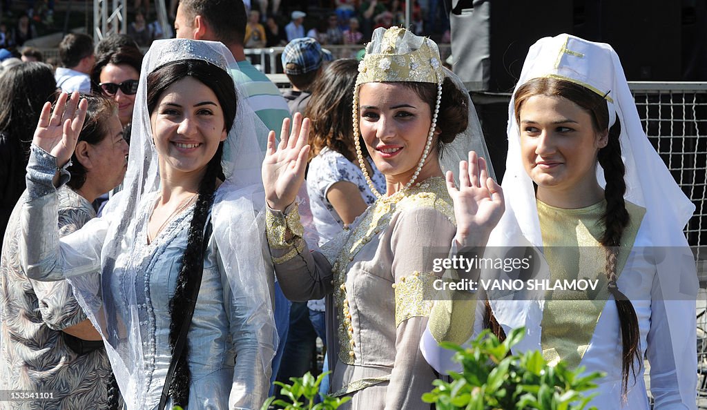 Wearing traditional costumes Georgian women take part in the annual