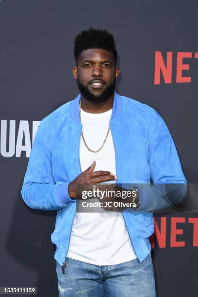 Emmanuel Acho attends the Los Angeles Premiere Of Netflix's "Quarterback" at TUDUM Theater on July 11, 2023 in Hollywood, California.