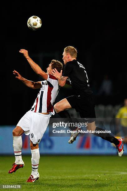 Aurelien Joachim of Willem II and Henrico Drost of RKC battle for the ball during the Eredivisie match between Willem II Tilburg and RKC Waalwijk at...