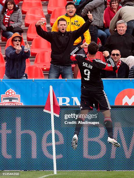 Hostile Toronto FC fans angry at Hamdi Salihi of DC United goal during MLS action at BMO Field October 6, 2012 in Toronto, Ontario, Canada.