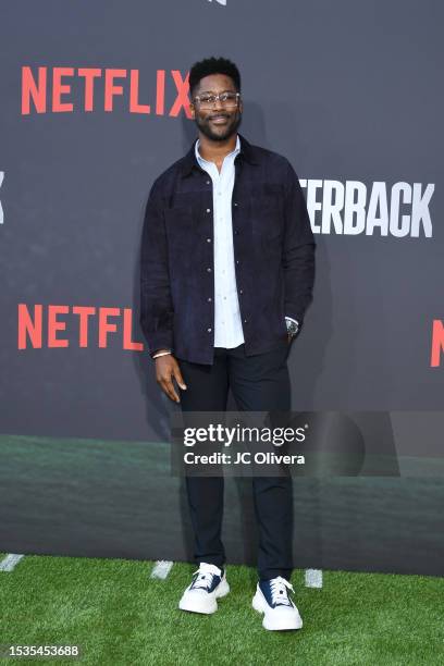 Nate Burleson attends the Los Angeles Premiere Of Netflix's "Quarterback" at TUDUM Theater on July 11, 2023 in Hollywood, California.