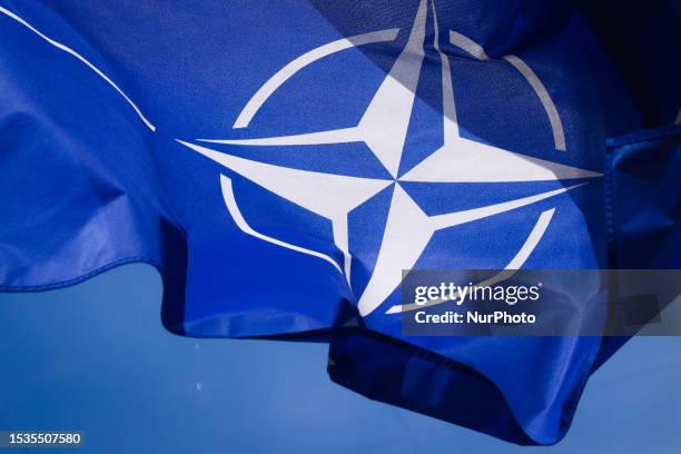 Flag is seen a day after NATO Summit ends in Vilnius, Lithuania on July 13, 2023.