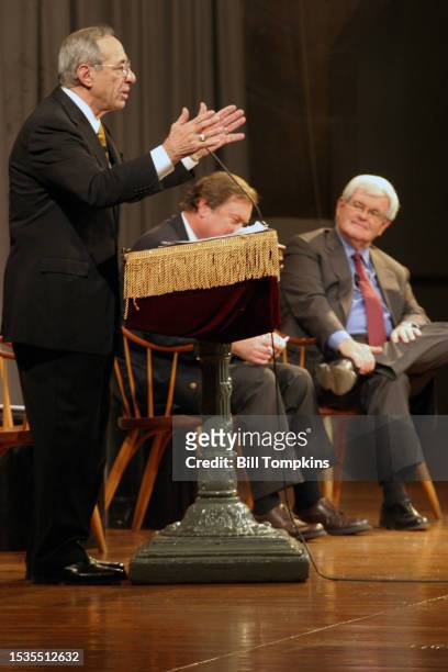 February 28: Newt Gingrich, Mario Cuomo and Tim Russert discussing the upcoming 2008 Presidential Election at The Cooper Union Dialogue Series,...