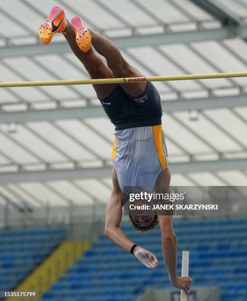 Sweden's Armand Duplantis competes to win the Pole Vault event of the Wanda Diamond League Silesia Kamila Skolimowska Memorial athletics meeting in...