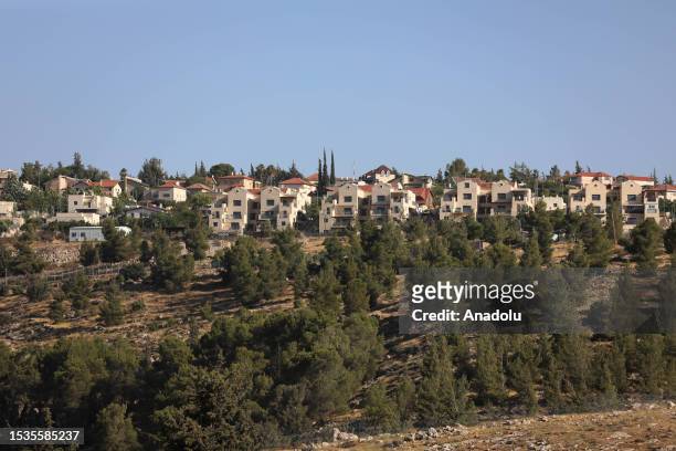 General view of a Jewish settlement near the Tekoa checkpoint in Bethlehem, West Bank on July 16, 2023. Three Israeli settlers were injured in a...