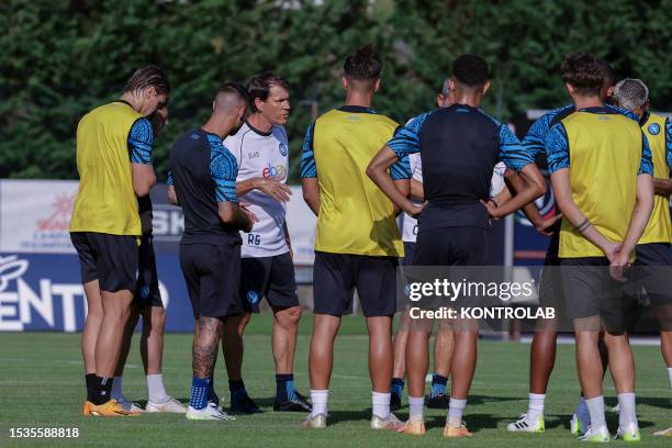 Napoli's French coach Rudi Jose Garcia talks to the players during the second day morning session of SSC Napoli's preseason training camp.