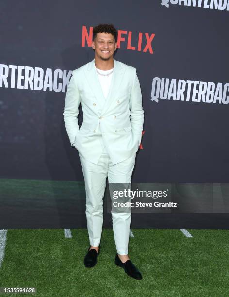 Patrick Mahomes arrives at the Los Angeles Premiere Of Netflix's "Quarterback" at TUDUM Theater on July 11, 2023 in Hollywood, California.