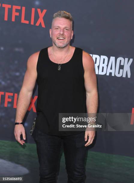 Pat McAfee arrives at the Los Angeles Premiere Of Netflix's "Quarterback" at TUDUM Theater on July 11, 2023 in Hollywood, California.